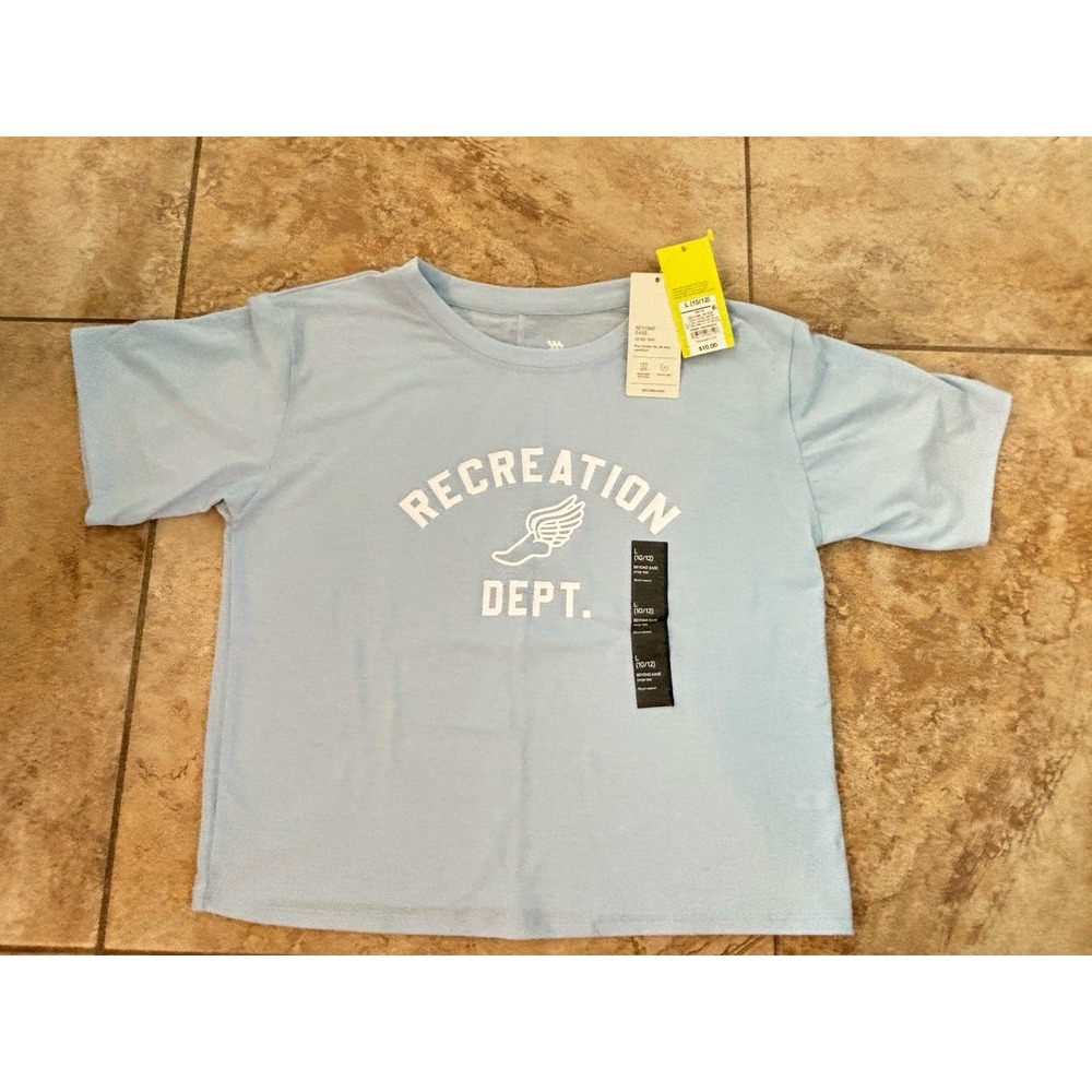 All In Motion Beyond Ease Rec Dept Crop Top Tee Girls L 10/12 Light Blue NWT